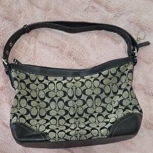 Coach Black and Cream Signature Shoulder Bag